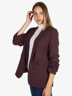 Solada Blazer donna aperto con maniche arricciate - bordeaux