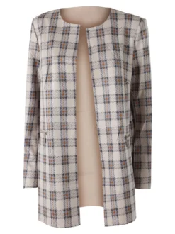 Solada Blazer donna aperto in tessuto scamosciato con stampe a quadri - fango