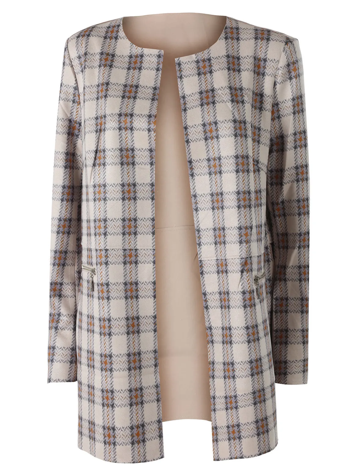 Solada Blazer donna aperto in tessuto scamosciato con stampe a quadri - fango