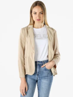 Solada Blazer donna in misto lino con bottone - khaki