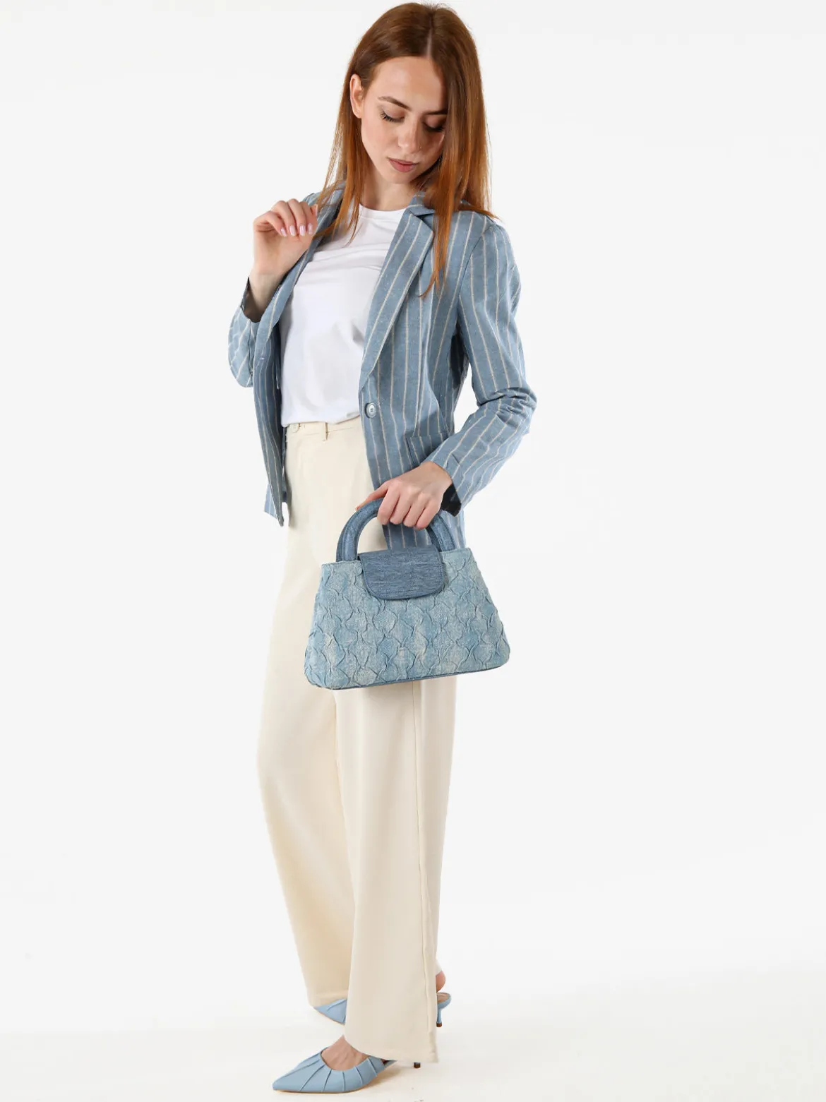 Solada Blazer donna in misto lino e cotone con stampa a righe - blu