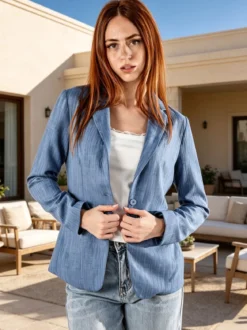 Solada Blazer donna in misto lino e viscosa - blu
