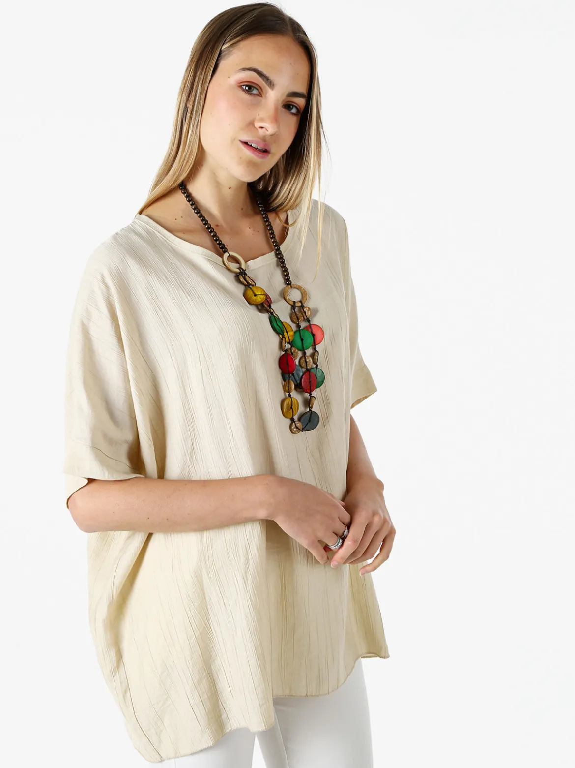Solada Blusa da donna a maniche corte a pipistrello - beige