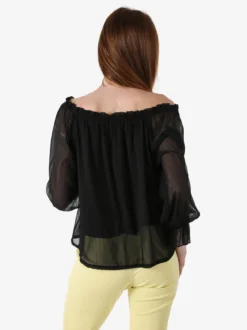 Solada Blusa da donna a maniche lunghe velate con scollo a barchetta - nero