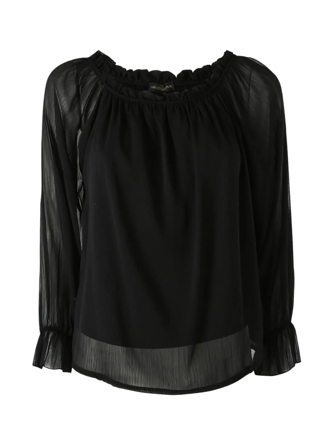 Solada Blusa da donna a maniche lunghe velate con scollo a barchetta - nero