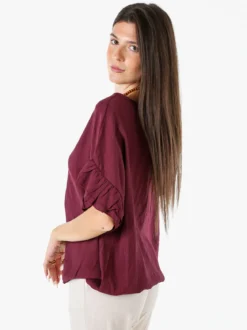Solada Blusa da donna con maniche corte a volant - porpora