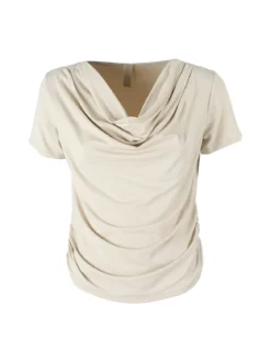 Solada Blusa donna a maniche corte con scollo a cascata - beige