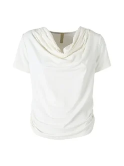 Solada Blusa donna a maniche corte con scollo a cascata - bianco