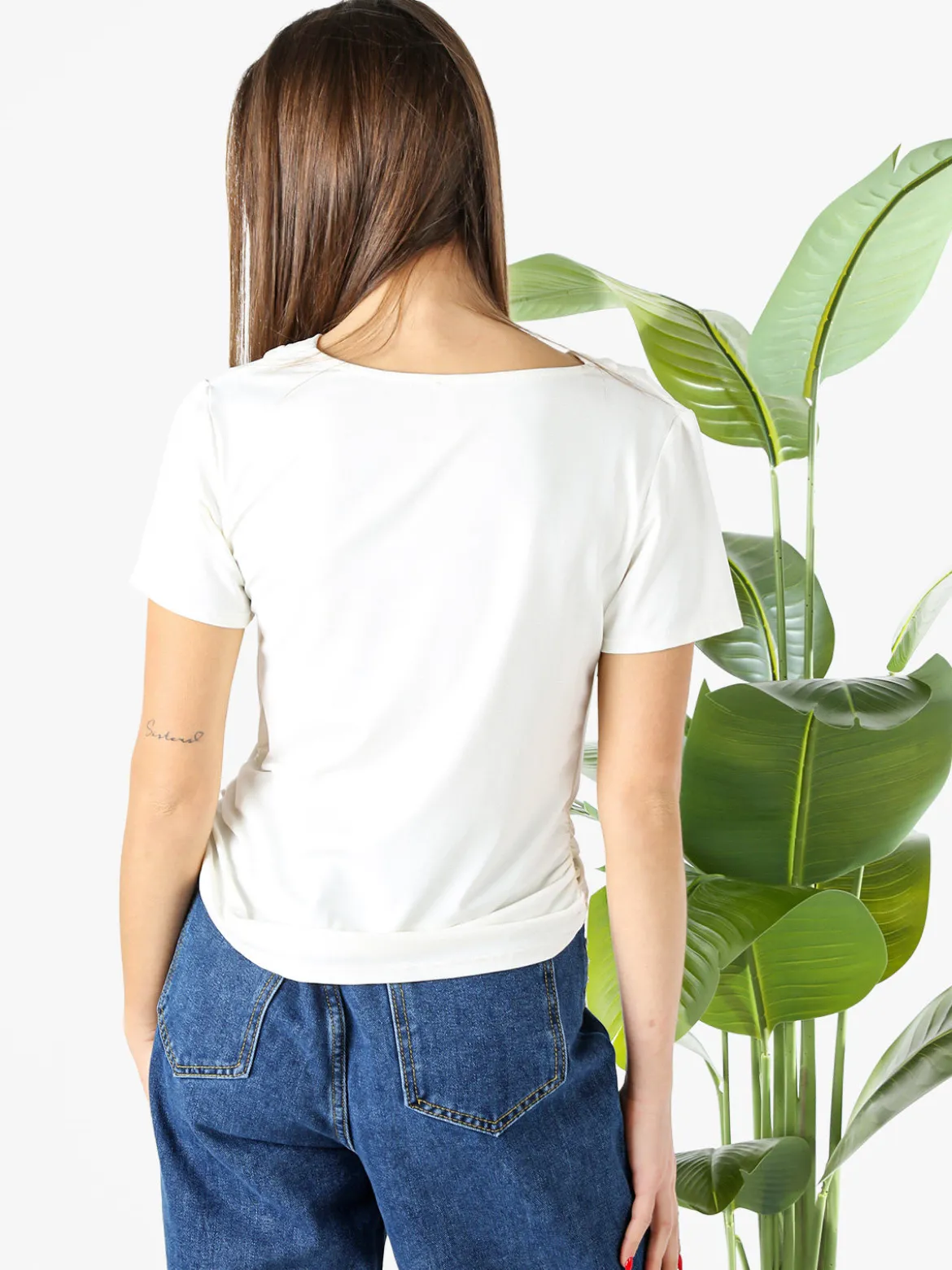 Solada Blusa donna a maniche corte con scollo a cascata - bianco