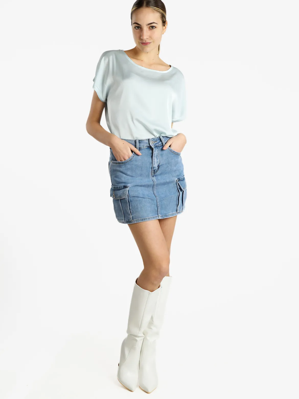 Solada Blusa donna a maniche corte effetto raso