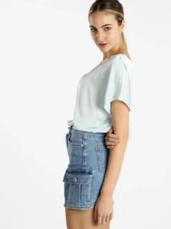 Solada Blusa donna a maniche corte effetto raso