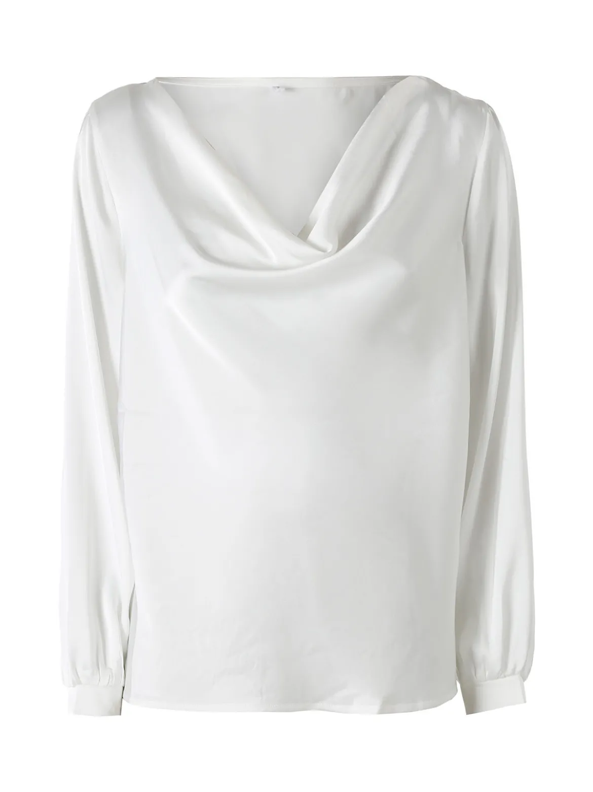 Solada Blusa donna a maniche lunghe in tessuto simil raso con scollo a cascata - bianco
