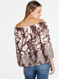 Solada Blusa donna con scollo a barca e maniche corte ampie - moro