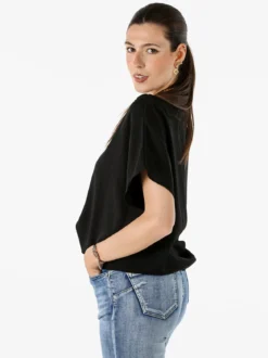 Solada Blusa donna girocollo a maniche corte - nero