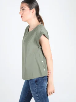 Solada Blusa donna in cotone con bottoni laterali