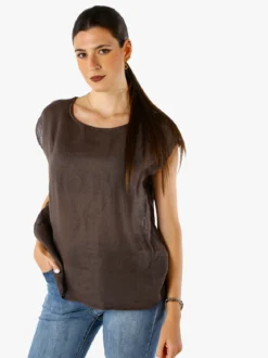 Solada Blusa donna in lino senza maniche - moro