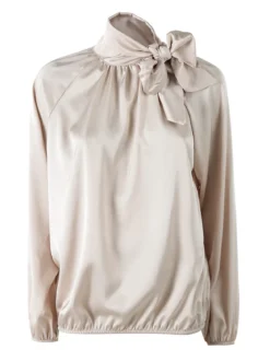 Solada Blusa donna in tessuto simil raso a maniche lunghe - beige