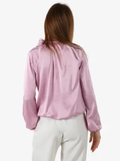 Solada Blusa donna in tessuto simil raso a maniche lunghe - rosa