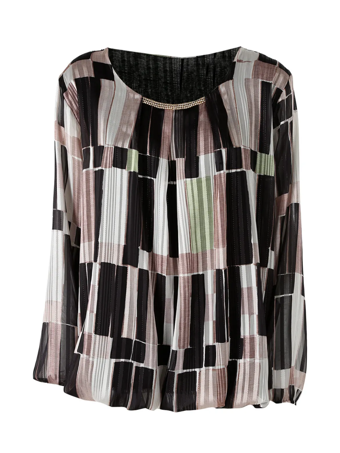 Solada Blusa donna maniche lunghe con strass - nero