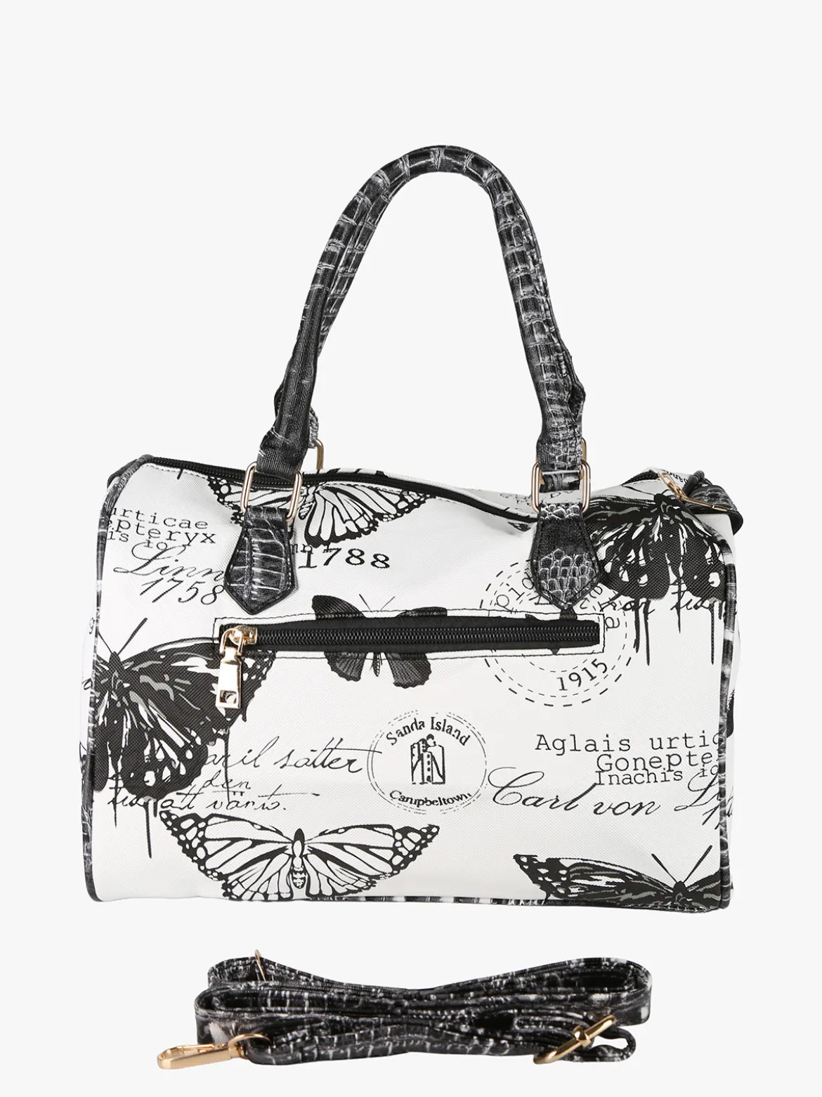 Solada Borsa bauletto da donna con stampa farfalle - nero