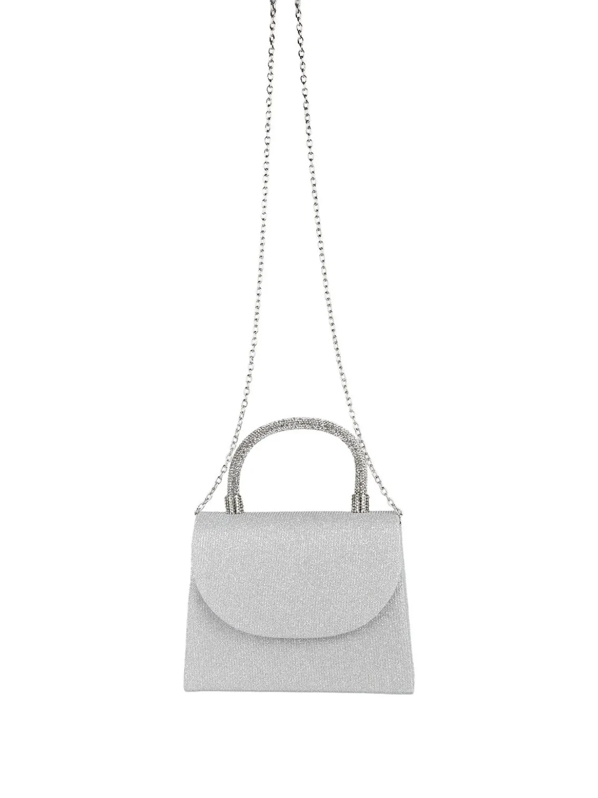 Solada Borsa donna elegante con lurex brillanti e manico con strass - argento