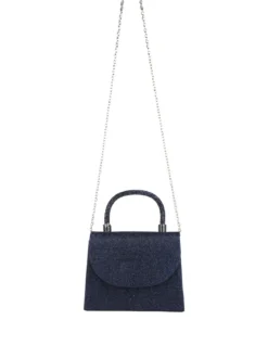 Solada Borsa donna elegante con lurex brillanti e manico con strass - blu scuro