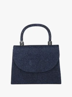 Solada Borsa donna elegante con lurex brillanti e manico con strass - blu scuro
