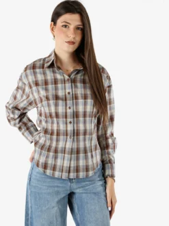 Solada Camicia a quadri da donna a maniche lunghe - marrone