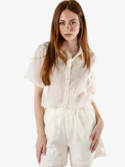 Solada Camicia da donna a maniche corte con ricami - panna