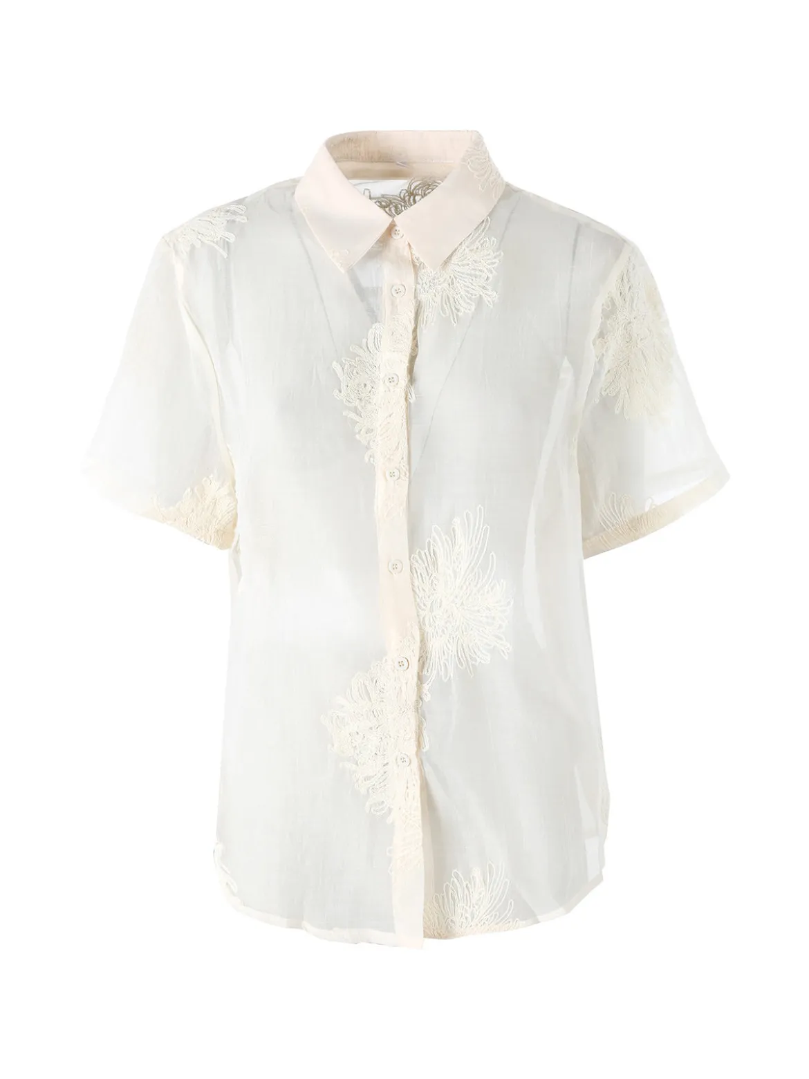 Solada Camicia da donna a maniche corte con ricami - panna