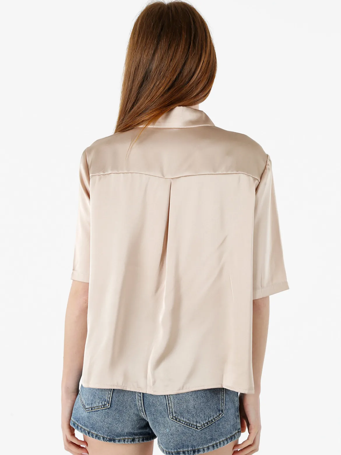 Solada Camicia donna a maniche corte effetto raso - beige