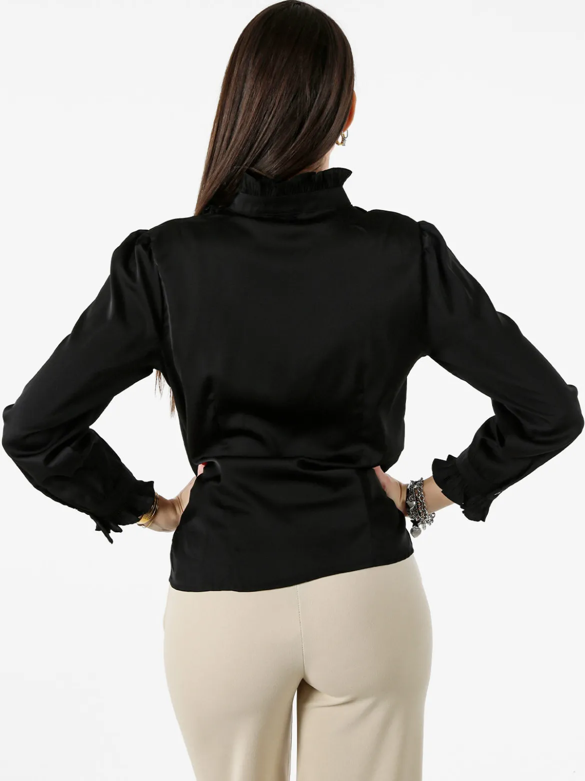 Solada Camicia donna a maniche lunghe con rouches - nero