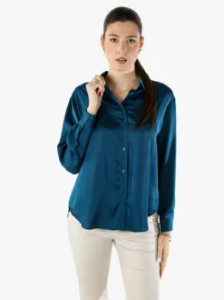 Solada Camicia donna a maniche lunghe in tessuto simil raso - ottanio