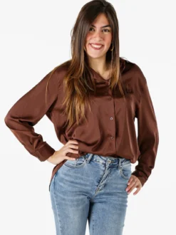 Solada Camicia donna a maniche lunghe in tessuto simil raso - moro