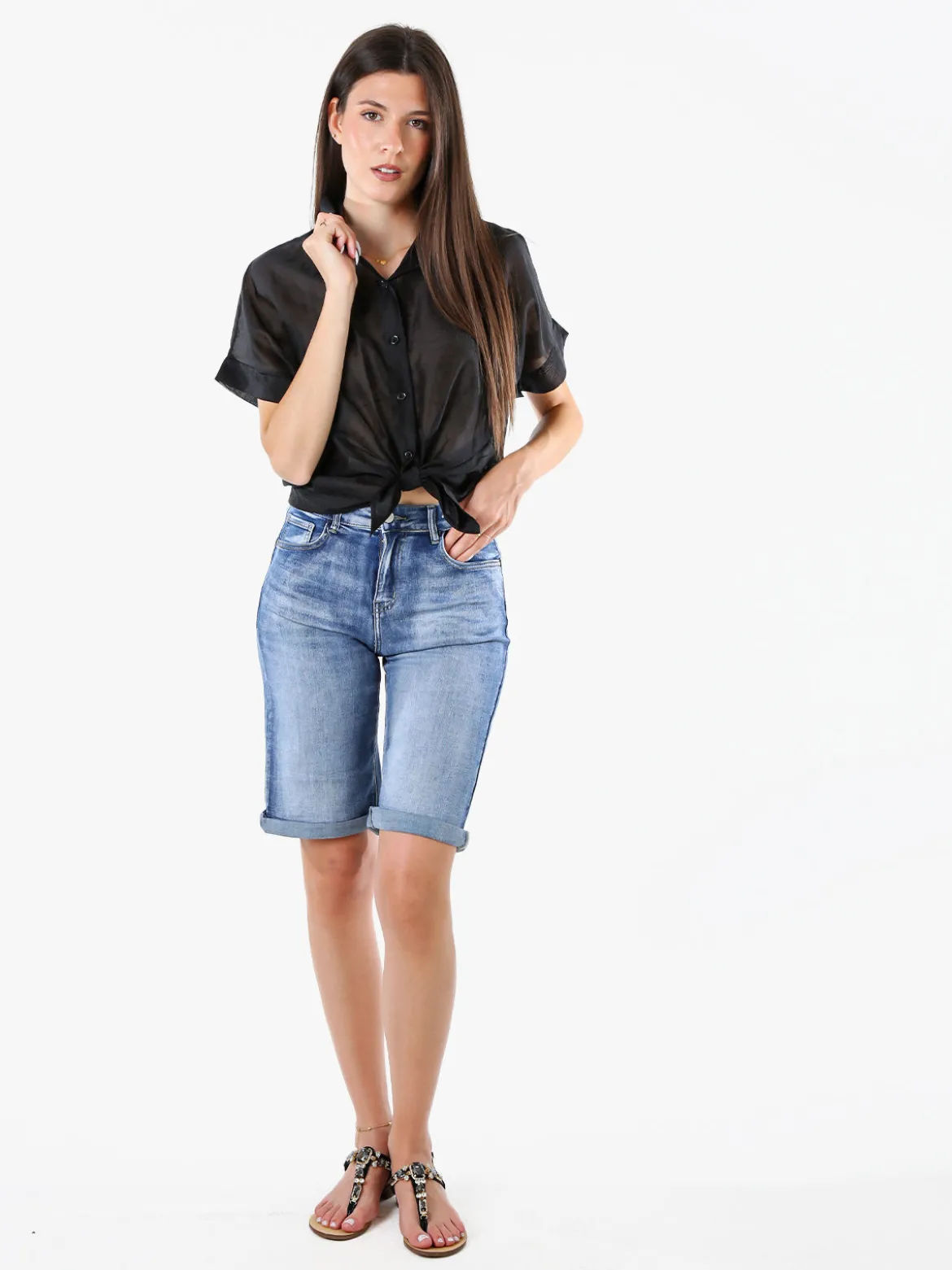 Solada Camicia donna annodata a maniche corte - nero