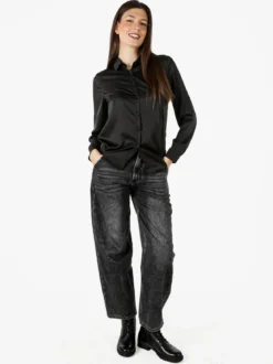 Solada Camicia donna effetto raso a maniche lunghe - nero