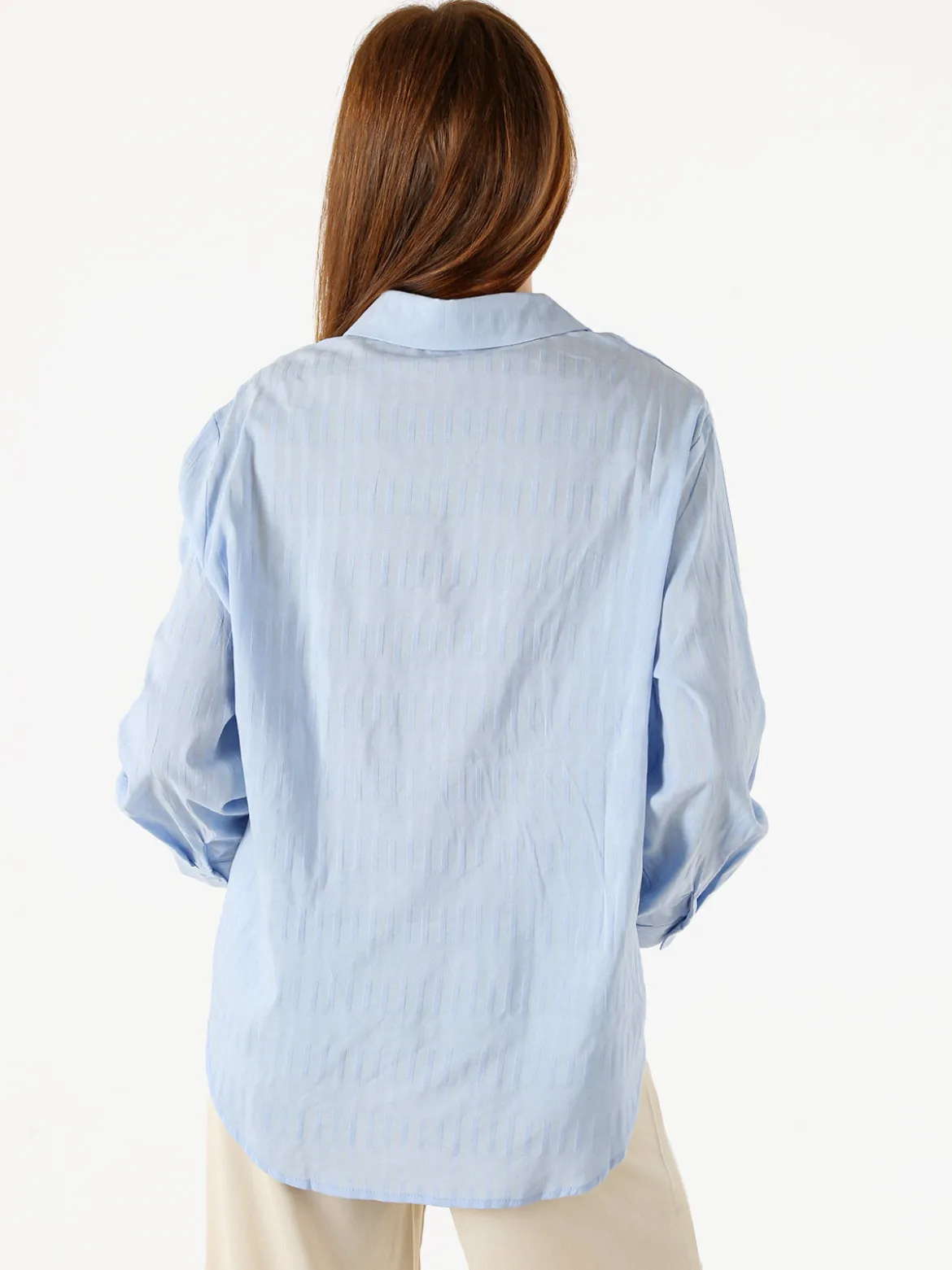 Solada Camicia donna in cotone a maniche lunghe con bottoni coperti - azzurro