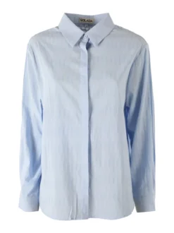 Solada Camicia donna in cotone a maniche lunghe con bottoni coperti - azzurro