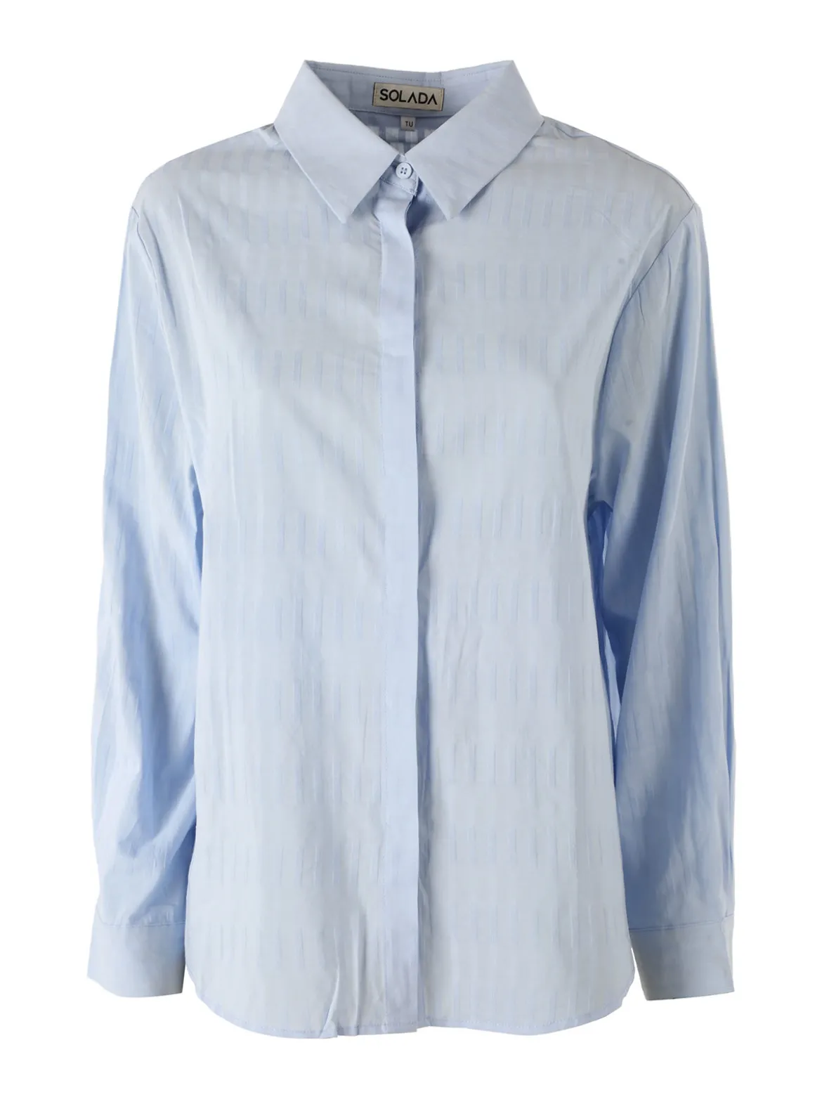 Solada Camicia donna in cotone a maniche lunghe con bottoni coperti - azzurro