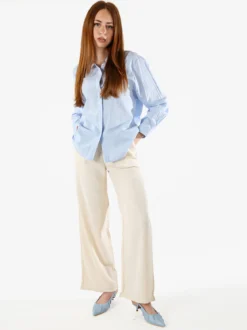 Solada Camicia donna in cotone a maniche lunghe con bottoni coperti - azzurro