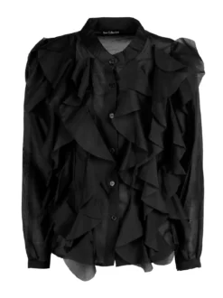 Solada Camicia donna maniche lunghe con volant - nero