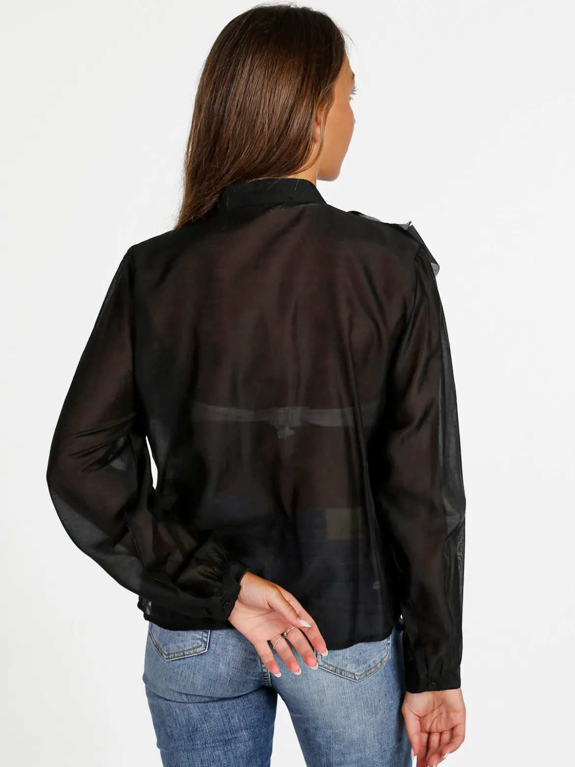 Solada Camicia donna maniche lunghe con volant - nero