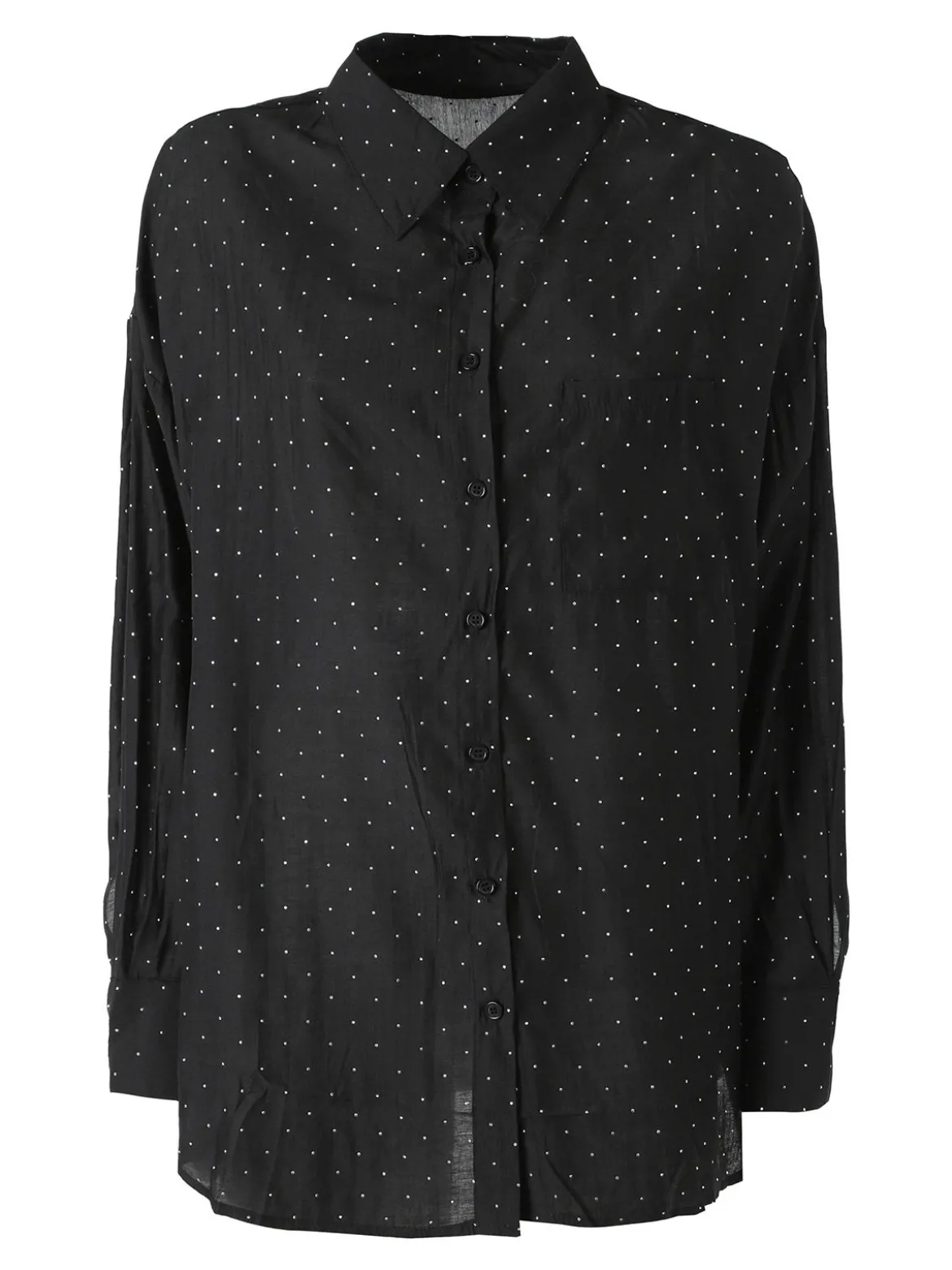 Solada Camicia donna oversize a maniche lunghe con micro borchie - nero