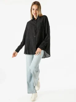 Solada Camicia donna oversize a maniche lunghe con micro borchie - nero