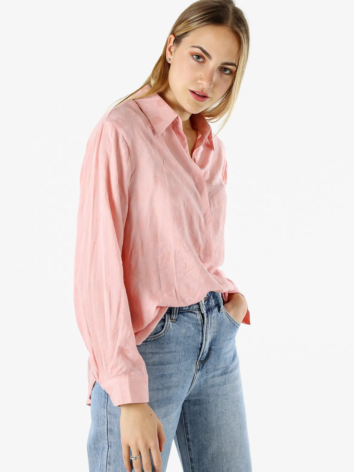 Solada Camicia donna oversize a maniche lunghe in misto cotone - rosa