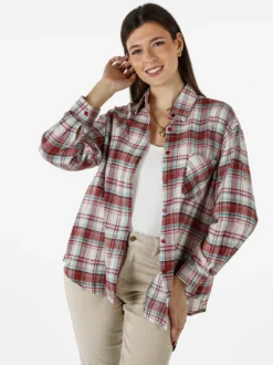 Solada Camicia donna oversize a quadri in flanella - rosso