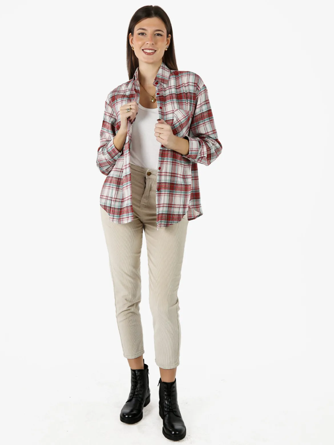Solada Camicia donna oversize a quadri in flanella - rosso