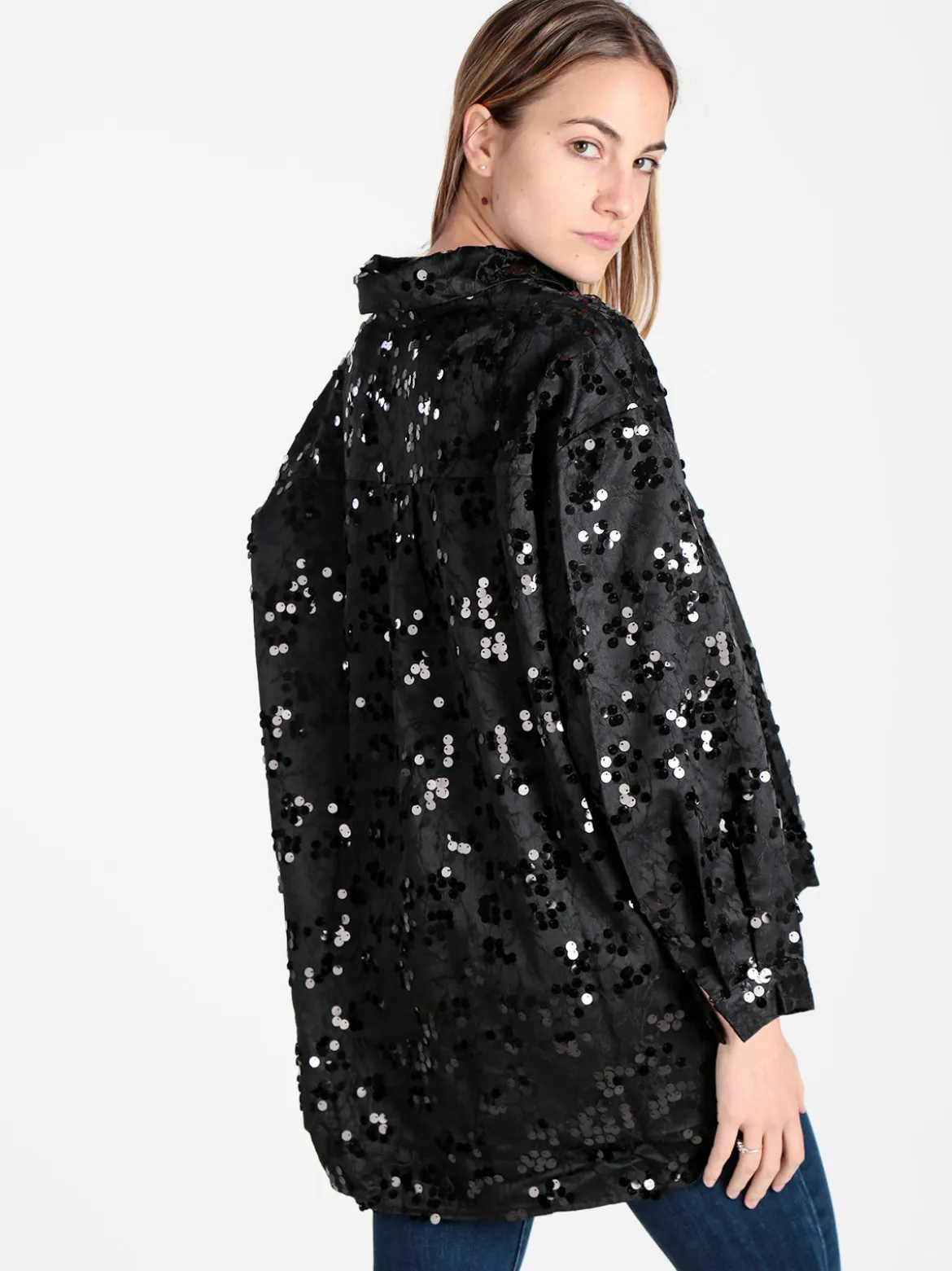 Solada Camicia donna oversize con taschino e paillettes