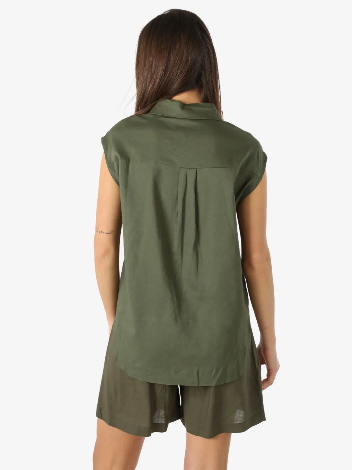 Solada Camicia donna smanicata in misto lino - militare