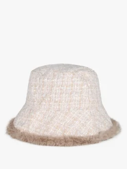 Solada Cappello donna in tweed con bordo in ecopelliccia - beige
